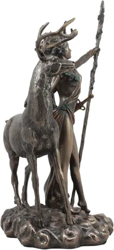 Vista 5 de Ebros Diosa griega romana de la caza Luna y naturaleza Diana con estatua de ciervo Artemisa La cazadora escultura 11.5 pulgadas de alto