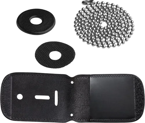Vista 5 de Perfect Fit Shield Wallets Portatarjetas de cuero negro y cartera de identificación con cadena de collar de 30 pulgadas y trabilla para cinturón