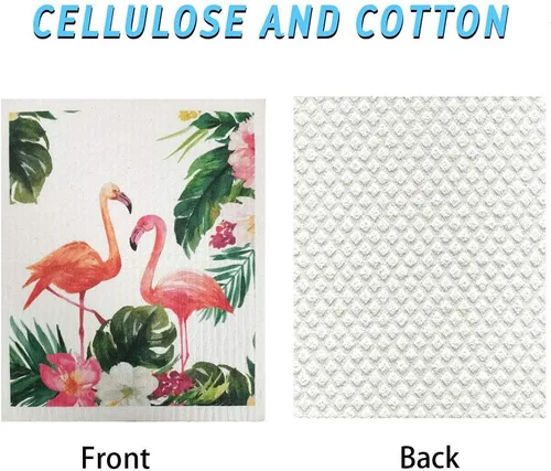 Vista 2 de Juego de 4 paños de cocina suecos reutilizables, absorbentes y de secado rápido, juego de 4 toallitas sin olor (flamenco)