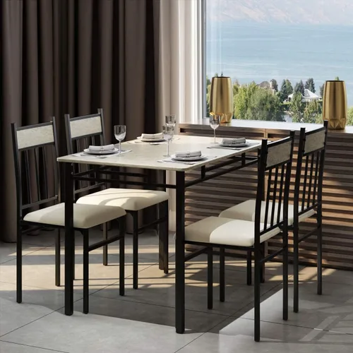 Vista 2 de Tangkula Juego de mesa de comedor de cocina de 5 piezas, el juego de mesa y sillas modernas incluye 1 mesa rectangular y cuatro sillas de respaldo
