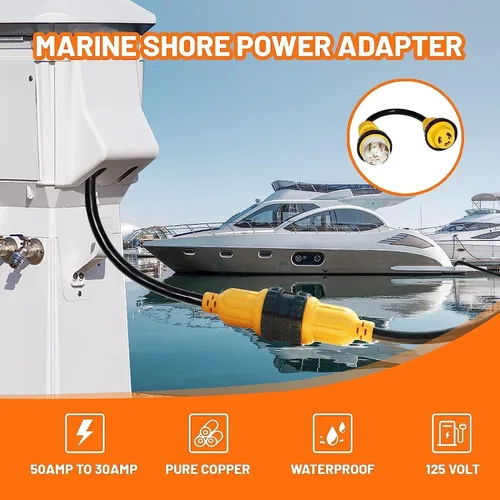 Vista 7 de MECMO Cable adaptador de corriente marina de 50 amperios a 30 amperios, enchufe marino 50A SS2-50P a L5-30R RV 30A Receptáculo hembra adaptador