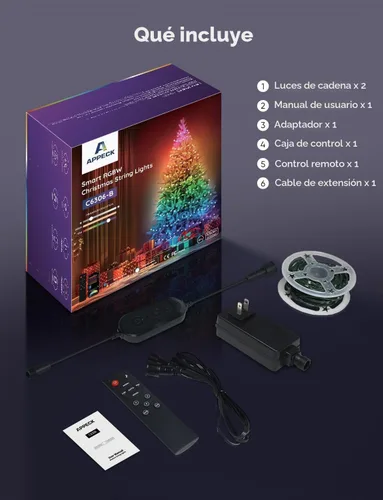 Vista 8 de APPECK RGBW - Guirnalda de luces navideñas de 66 pies, 200 luces, control de aplicación