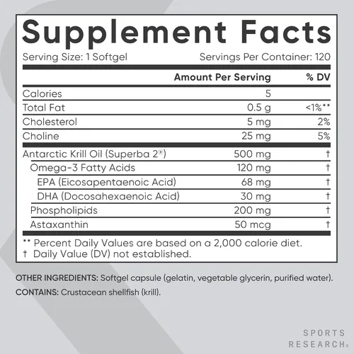 Vista 3 de Sports Research® Aceite de krill antártico Omega-3 Mini-cápsulas blandas de 500 mg con fosfolípidos, colina, astaxantina, aceite de pescado omega-3