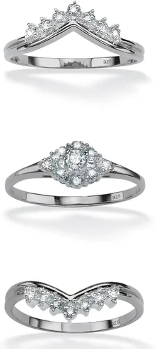 Vista 2 de PalmBeach Jewelry Yellow Gold-Plated or Platinum-Plated Sterling Silver Round Genuine Diamond 3 Piece Bridal Ring Set (15 cttw, I Color, I3 Clarity)