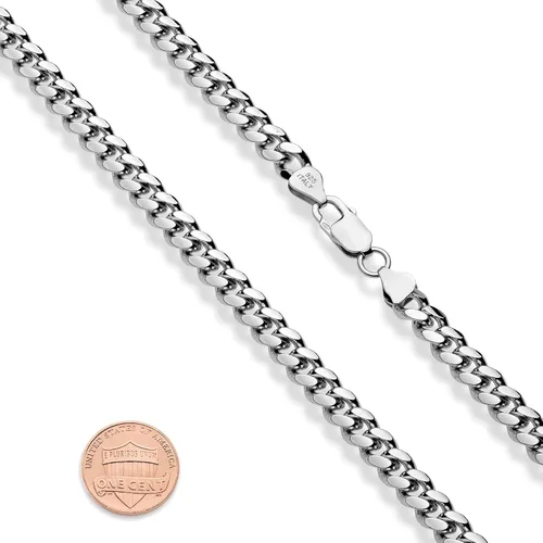 Vista 2 de Miabella Collar de cadena de eslabones cubanos de plata de ley 925 pesada italiana de 0.138 in, 0.197 in, 0.276 in para hombre, fabricado en Italia