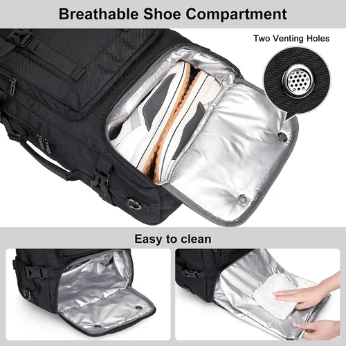 Vista 6 de PIJUSHI Mochila de viaje para mujeres y hombres, mochila de equipaje de mano, aprobada por vuelo, bolsa de lona convertible para laptop de 16 Negro