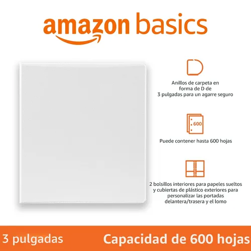 Vista 2 de Amazon Basics Archivadores de 3 argollas de 3 pulgadas, organizador con argollas en D, 2 paquetes, para la escuela, oficina en casa, color blanco
