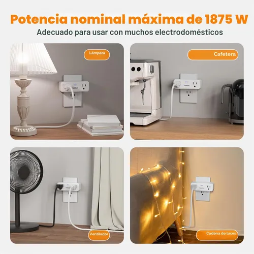 Vista 6 de TESSAN - Enchufe de toma de corriente con control remoto, interruptor de luz inalámbrico con 2 tomas independientes, interruptor de toma