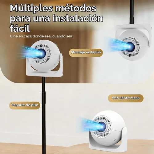 Vista 2 de Mini proyector de enfoque automático con aplicaciones integradas, proyector portátil con WiFi y Bluetooth, proyector de techo Keystone automático