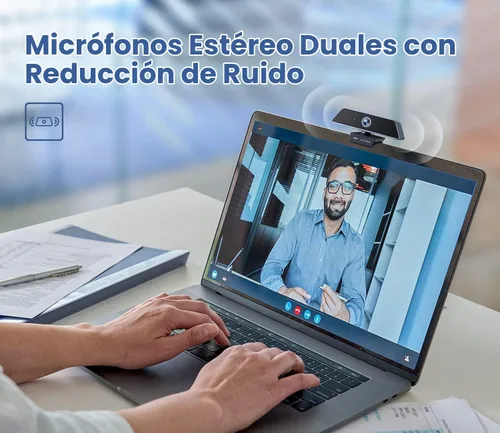 Vista 3 de Enther Cámara web MAXHUB 4k, cámara web con micrófono para computadora con micrófono con cancelación de ruido, enfoque automático rápido