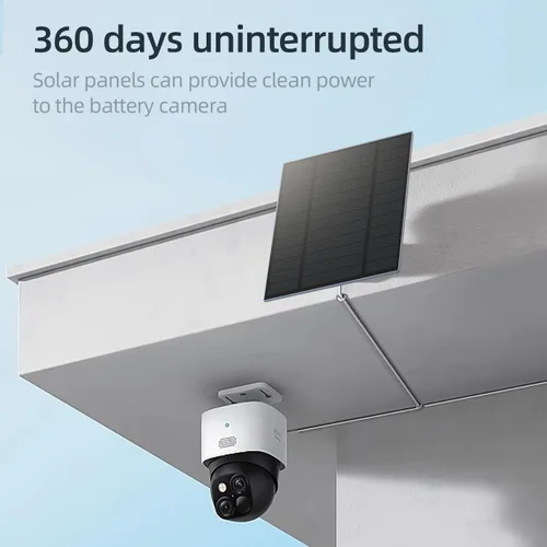 Vista 2 de Panel Solar de 5W de 2 Piezas para Cámara de Seguridad, Panel Solar con Puerto Micro USB y USB-C para Cámara para Exteriores con Batería Recargable