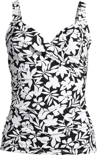 Vista 4 de Lands End Traje de baño largo resistente al cloro con cuello en V para mujer con tirantes ajustables