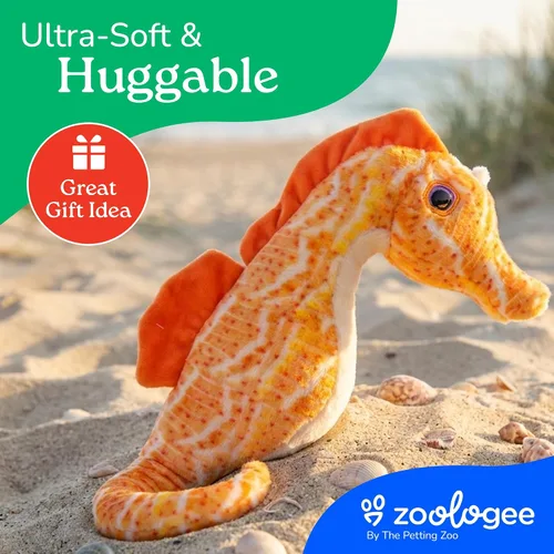 Vista 6 de The Petting Zoo Peluche de caballito de mar, regalos para niños, animales marinos Earth Keeperz, juguete de peluche Zoologee Orange Sealife, 17