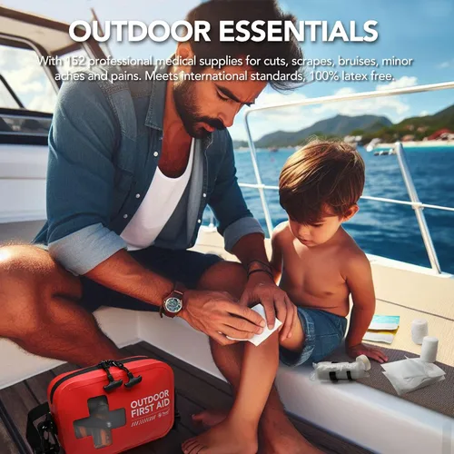 Vista 5 de Kit de primeros auxilios impermeable de 152 piezas, bolsa seca portátil para botes pequeños, bolsa de evacuación, kit médico de emergencia ideal