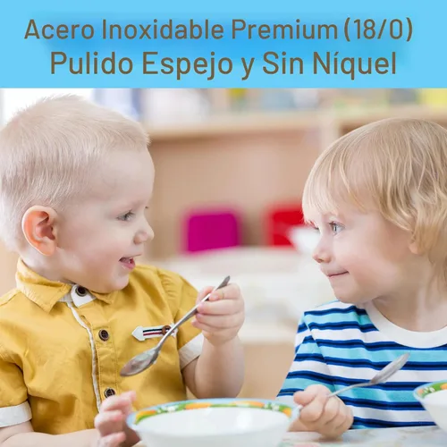 Vista 6 de CHILLOUT LIFE Juego de cubiertos de acero inoxidable para niños, 6 piezas, cubiertos seguros para niños y niños, juego de utensilios para niños