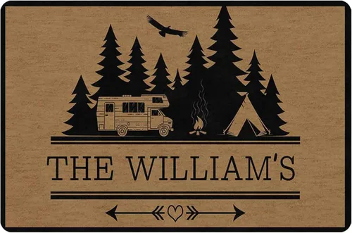 Vista 7 de Magimagine Alfombra personalizada para puerta de cámper, alfombra de puerta de RV de camping personalizada con texto, alfombra de cámper
