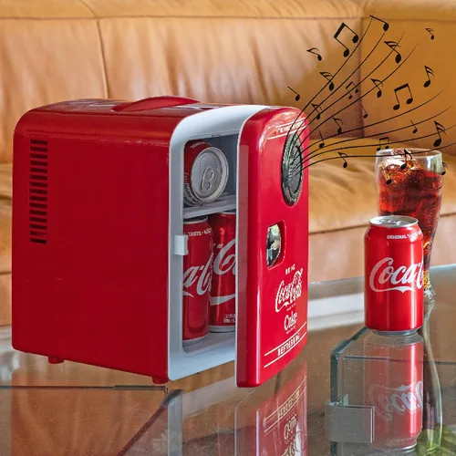 Vista 5 de Coca-Cola - Mini refrigerador de 4 litros, altavoz Bluetooth, 6 latas, rojo