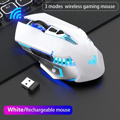 Vista 2 de Mouse Bluetooth mouse inalámbrico recargable para juegos 3 modos BT50 BT30 y USB mouse RGB de 7 colores ergonómicos para computadora con 3 niveles