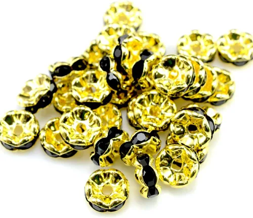 Vista 29 de RUBYCA 100 unidades de cuentas espaciadoras redondas estilo Rondelle en tono dorado de 10 mm, cristal checo AB blanco