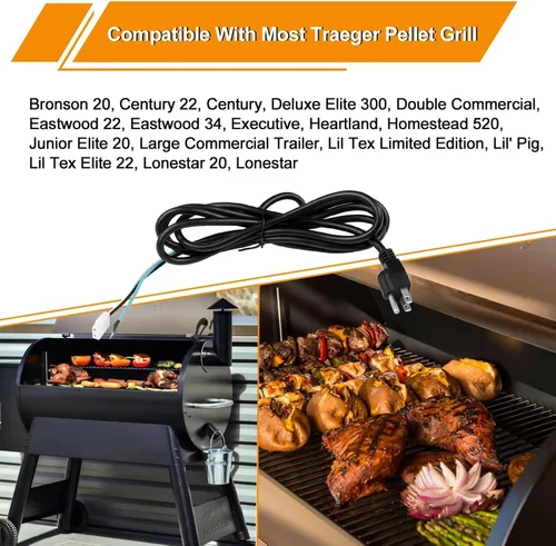 Vista 5 de Piezas de repuesto de cable de alimentación de 8 pies compatibles con parrillas para ahumadores de pellets de madera Pit Boss, Traeger