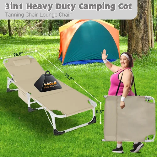 Vista 5 de ABORON - Silla de bronceado 3 en 1 extragrande con tapete y reposabrazos, tumbonas plegables resistentes, 5 posiciones para exteriores, para playa