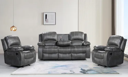 Vista 25 de Betsy Furniture Sofá reclinable de piel sintética con consola 8018, varios colores (beige, sofá biplaza)