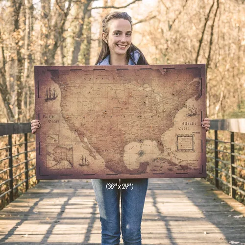 Vista 5 de Mapa de viaje Push Pin USA - Golden Aged - Fabricado en Ohio, EE. UU
