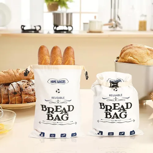 Vista 8 de ZEAYEA Paquete de 2 bolsas reutilizables para almacenamiento de pan, contenedor de pan impermeable con doble forro para pan grande, baguette