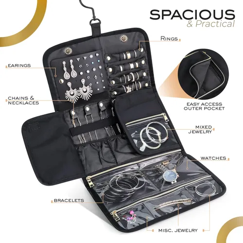 Vista 3 de CAVI - Organizador de viaje de joyería, estuche portátil para joyas, organizador de joyas de viaje, bolsa de joyería de viaje, estuche de joyería