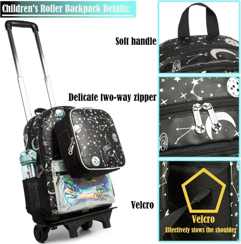 Vista 4 de Egchescebo Kids Rolling Kid Travel Toddler Duffle Bag Mochila desmontable para niñas Rosa, Negro-220223-1-L, Mochilas de viaje