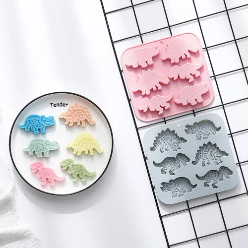 Vista 3 de Molde de silicona para pastelitos de chocolate con forma de dinosaurio de 8 cavidades, molde elegante antiadherente, molde para pastel, cupcake