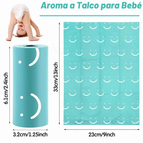 Vista 2 de 1500 bolsas desechables para pañales de bebé, eliminación de aromas de polvo de bebé o bolsas de residuos de mascotas, 100 rollos (aguamarina)