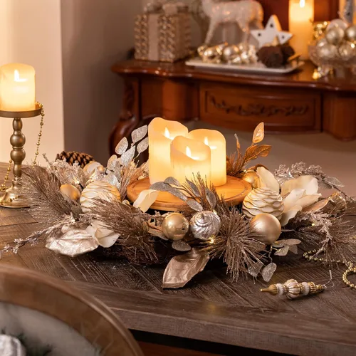 Vista 3 de Valery Madelyn Corona de Navidad de 24 pulgadas preiluminada para puerta delantera con luces, corona de Navidad iluminada plegable para exteriores
