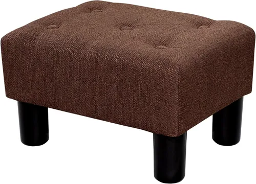Vista 14 de Adeco Reposapiés otomano tapizado de lino de 15.4 pulgadas, pequeño taburete acolchado y asiento decorativo con patas de aspecto de madera, taburete