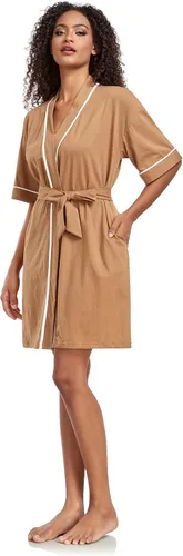 Vista 161 de COLORFULLEAF Bata de baño de manga corta para mujer, 100% algodón, longitud hasta la rodilla, con bolsillos