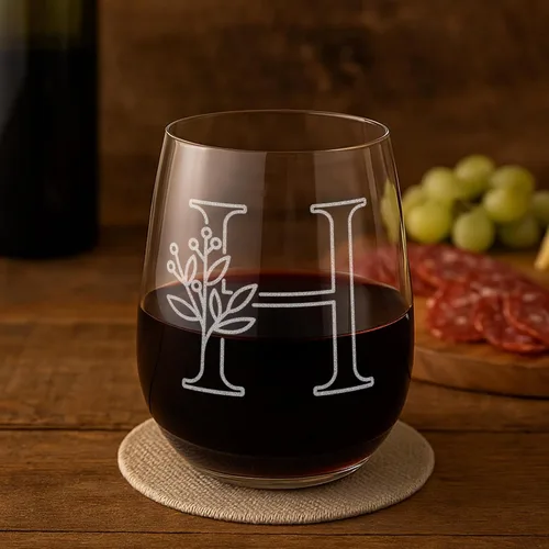 Vista 10 de On The Rox Drinks Regalos con monograma para mujeres y hombres – Letra A-Z inicial grabada monograma sin tallo, copa de vino – Regalos de vino
