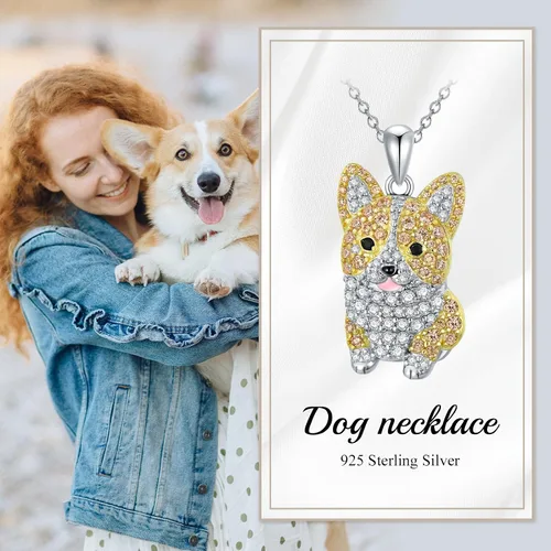 Vista 42 de Collares con colgante de perro de plata de ley S925 – 24 razas corgi/husky/labrador/pastor para mujer