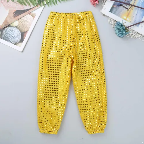Vista 3 de Pantalones sueltos de lentejuelas para niños, pantalones de baile callejero de hip hop, pantalones Haren, traje de baile para niños y niñas