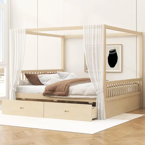 Vista 41 de Wood Canopy Platform Bed Full with Headboard, Trundle and 3 Drawers Negro-8.1