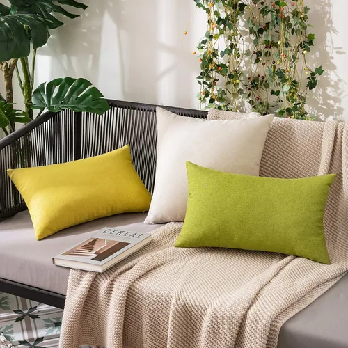 Vista 5 de MIULEE Paquete de 2 fundas de almohada decorativas para exteriores, impermeables, sólidas, de lino sintético, para jardín, granja, patio, tienda