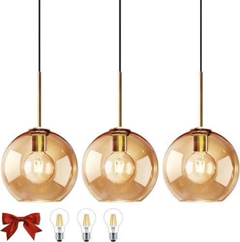 Vista 10 de Luces colgantes de cristal ámbar para isla de cocina, colgante