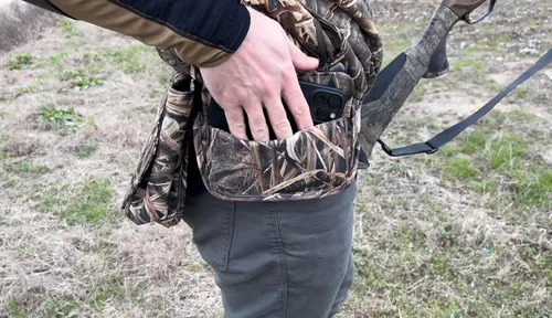 Vista 5 de MOJO Outdoors Dove - Cangurera impermeable con bolsillo para teléfono celular
