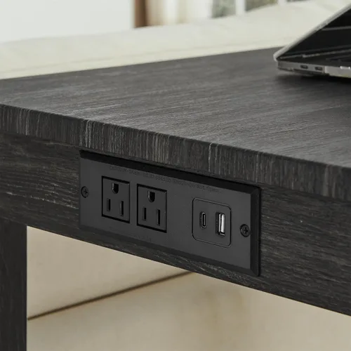 Vista 5 de Knocbel Juego de mesa de bar rectangular de altura de mostrador industrial para 3 personas con toma de corriente, juego de comedor de 4 piezas