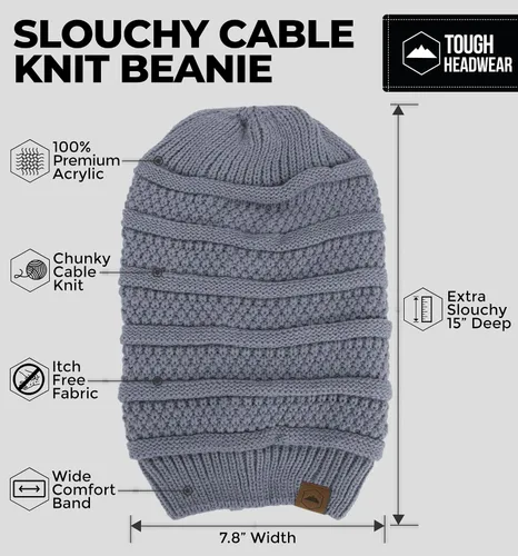 Vista 39 de Slouchy Cable tejido Gorro de lana por Tough Headwear – Gorro de lana de gran tamaño Sombreros Gorros Graves Sombreros Para Hombres y Mujeres