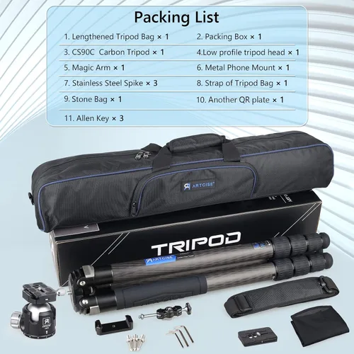 Vista 9 de Trípode compacto ligero de fibra de carbono de 1.57 pulgadas con cabezal de bola de perfil bajo de 1.57 pulgadas, soporte de cámara de viaje