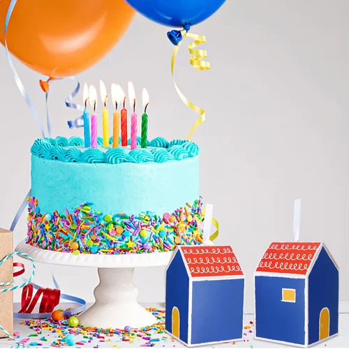 Vista 6 de Haomian - 20 cajas de regalo en forma de casa para golosinas Estilo de casa alta azul
