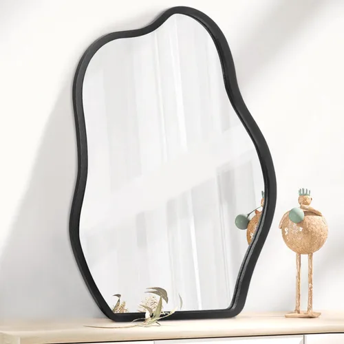 Vista 9 de Espejo irregular para decoración de pared, moderno y asimétrico, pequeño espejo de pared con marco de madera, forma única, espejo artístico de nube