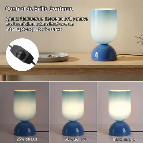 Vista 5 de Lámpara de mesa de cristal moderna de 8.9 pulgadas para sala de estar, lámparas de escritorio regulables para dormitorio, lámpara de mesita de noche