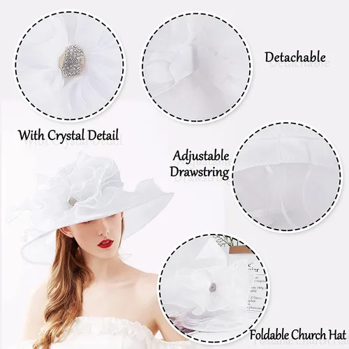 Vista 4 de TLMNU Sombrero de tocado de organza para mujer, de ala ancha, para boda, fiesta de té