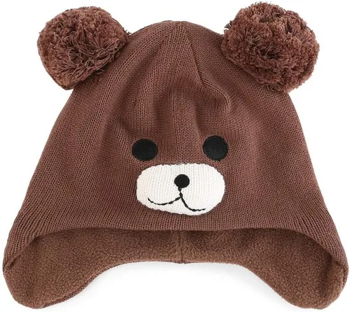 Vista 3 de LLmoway Gorro de punto con forro polar para bebé, con orejeras, pompón
